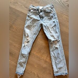 MOTHER Faded Blue Ripped Skinny Jeans